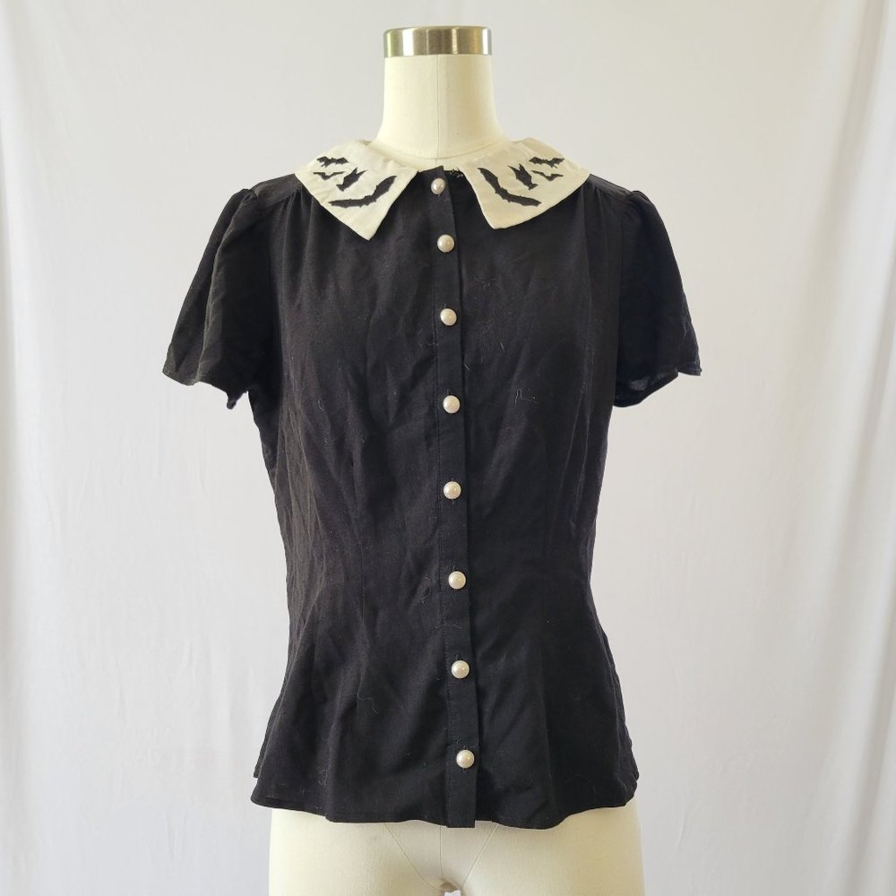 Hell Bunny Black and White Bat Button-Up Shirt